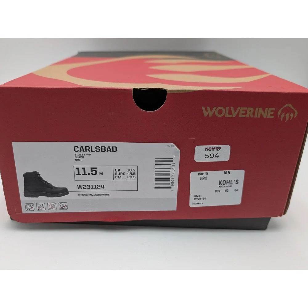 Wolverine Work Boot Men 11.5 Black Carlsbad W231124 Waterproof Steel Toe Rugged